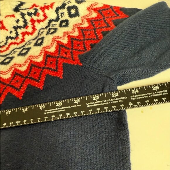 Fair Isle Navy Sweater Mens Large Knit Cozy Warm Cabin Core Pullover Classic Ski - Picture 9 of 14